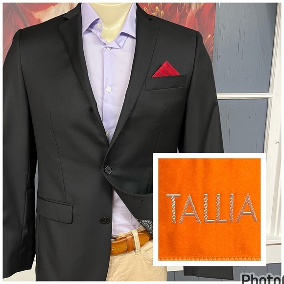 Tallia Blazer Jacket Sport Coat Mens 38R Slim Fit Wool Black